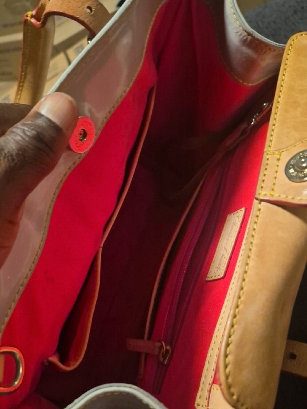 Dooney & Bourke Cream Satchel with Tan Trim and Handles - Picture 9 of 12